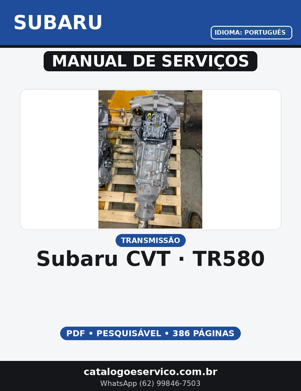 MANUAL DE SERVIÇO TRANSMISSÃO SUBARU CVT - TR580 — capa do manual de serviço