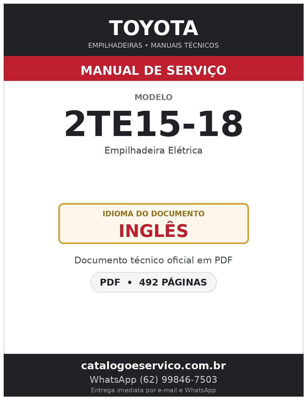 Manual de Serviço Toyota 2TE15-18 Empilhadeira Elétrica