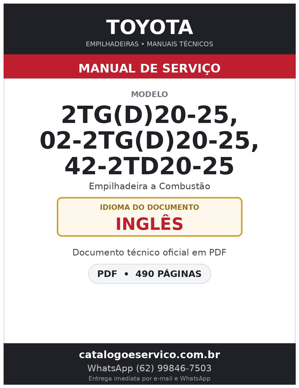 Manual de Serviço Toyota 2TG(D)20-25, 02-2TG(D)20-25, 42-2TD20-25 Empilhadeira a Combustão