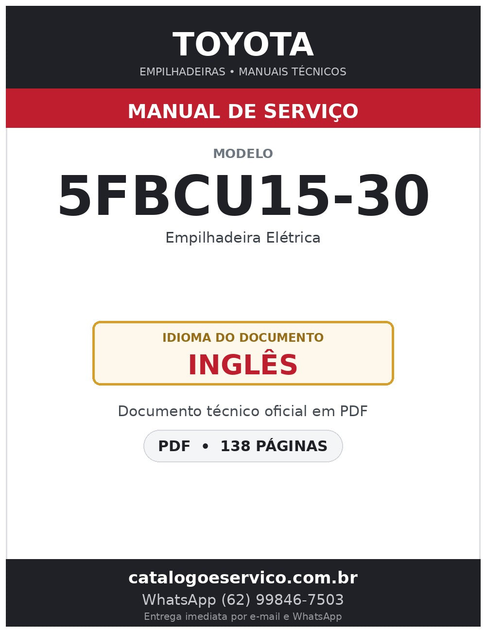 Manual de Serviço Toyota 5FBCU15-30 Empilhadeira Elétrica