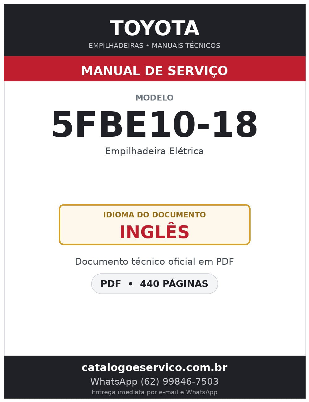 Manual de Serviço Toyota 5FBE10-18 Empilhadeira Elétrica