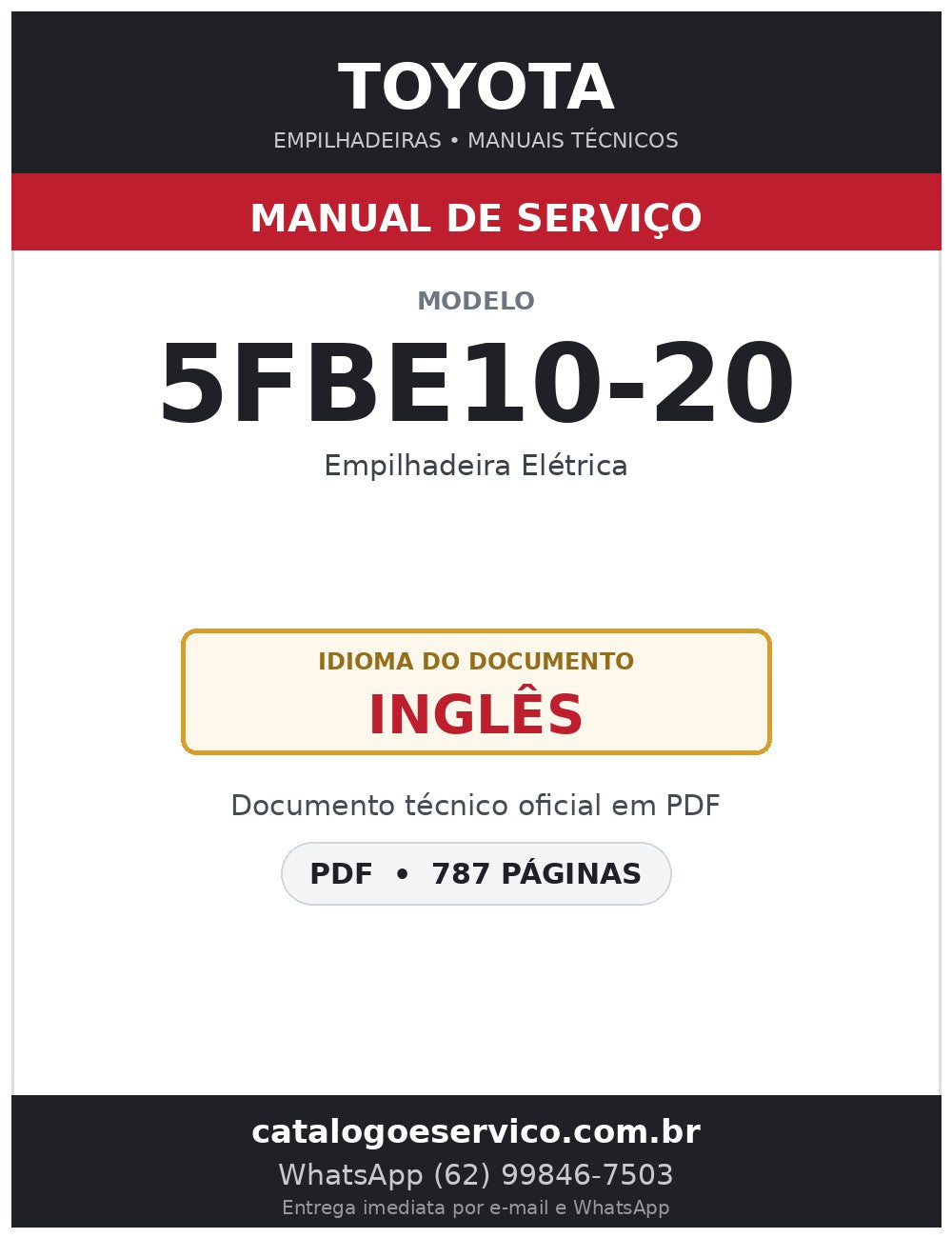 Manual de Serviço Toyota 5FBE10-20 Empilhadeira Elétrica