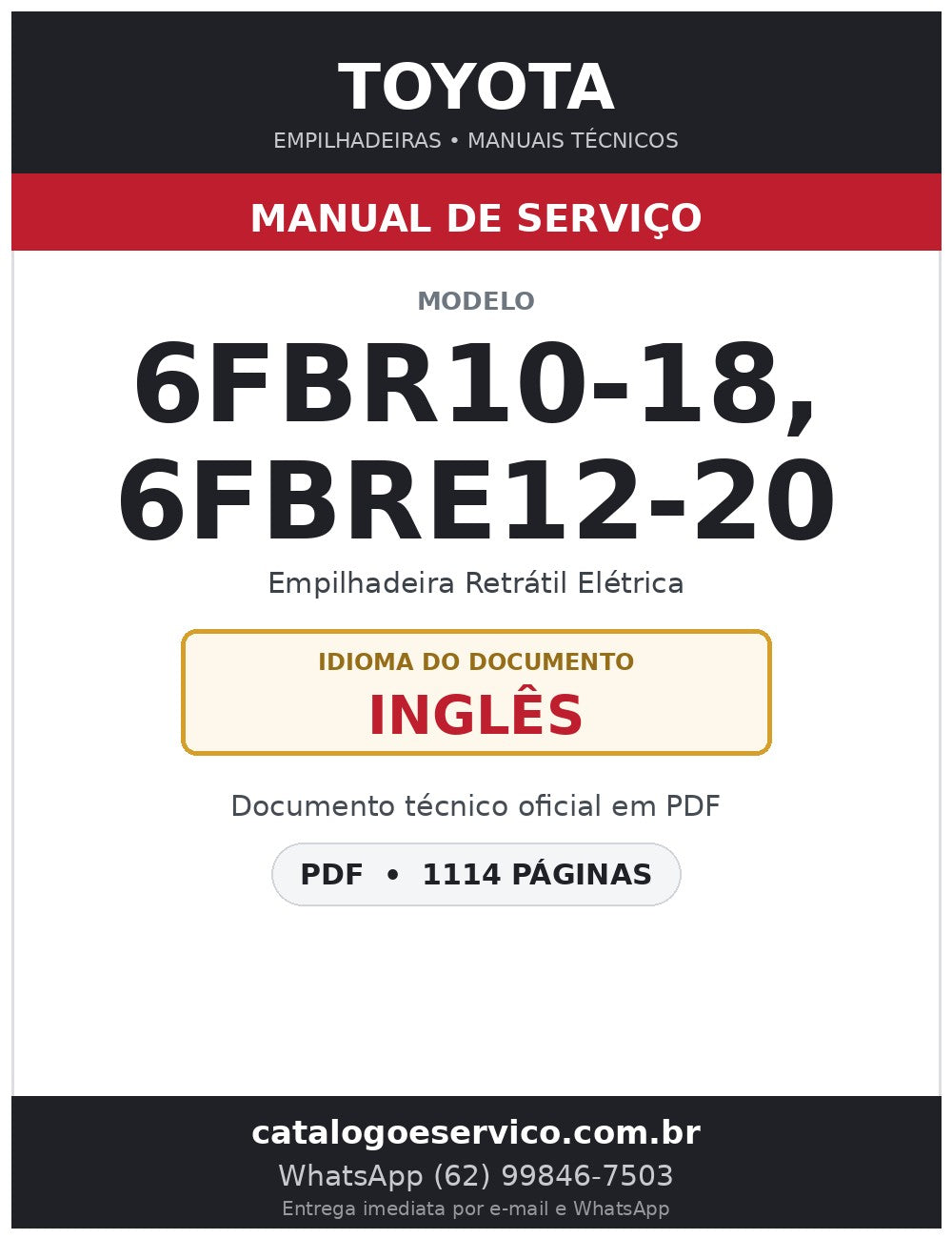 Manual de Serviço Toyota 6FBR10-18, 6FBRE12-20 Empilhadeira Retrátil Elétrica
