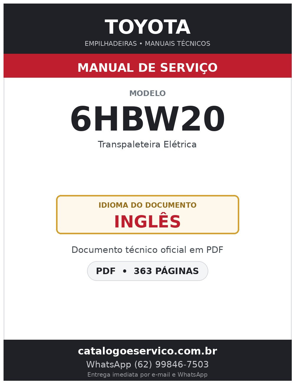 Manual de Serviço Toyota 6HBW20 Transpaleteira Elétrica