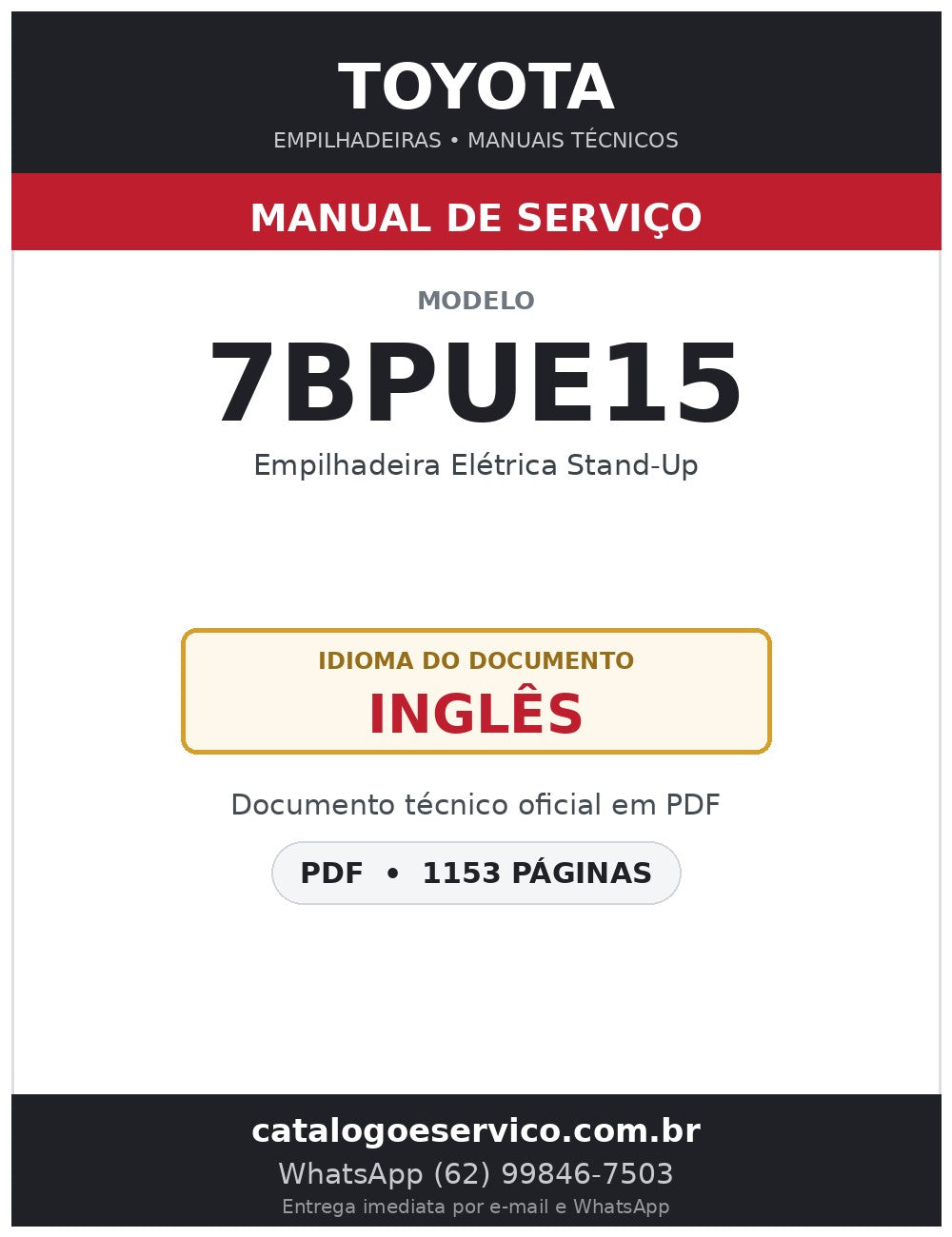 Manual de Serviço Toyota 7BPUE15 Empilhadeira Elétrica Stand-Up