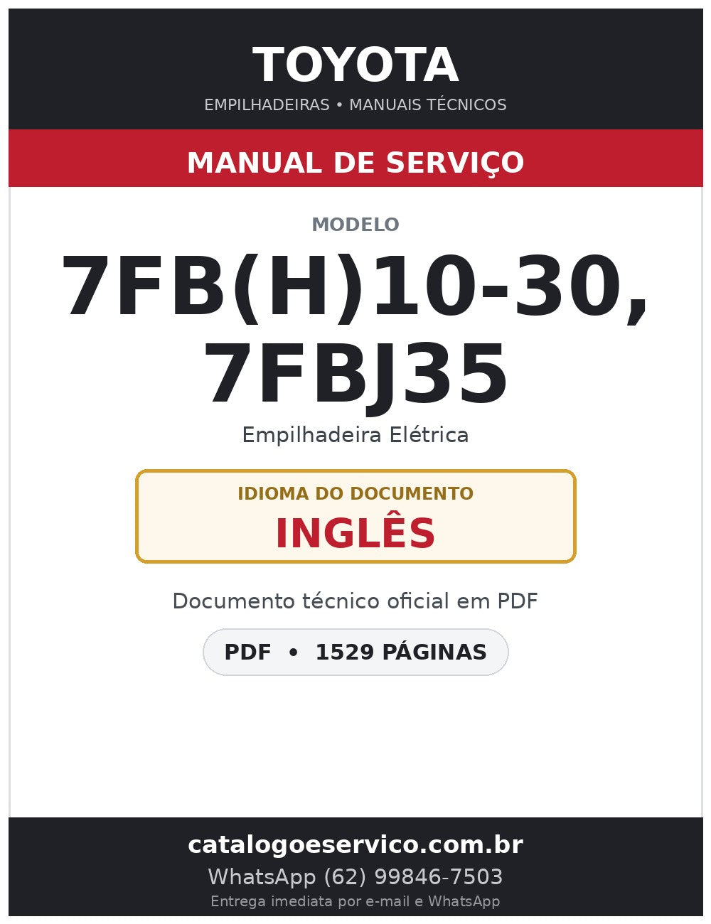 Manual de Serviço Toyota 7FB(H)10-30, 7FBJ35 Empilhadeira Elétrica