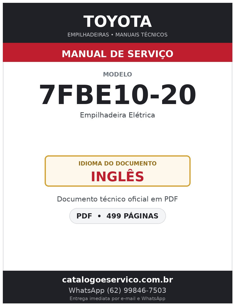Manual de Serviço Toyota 7FBE10-20 Empilhadeira Elétrica