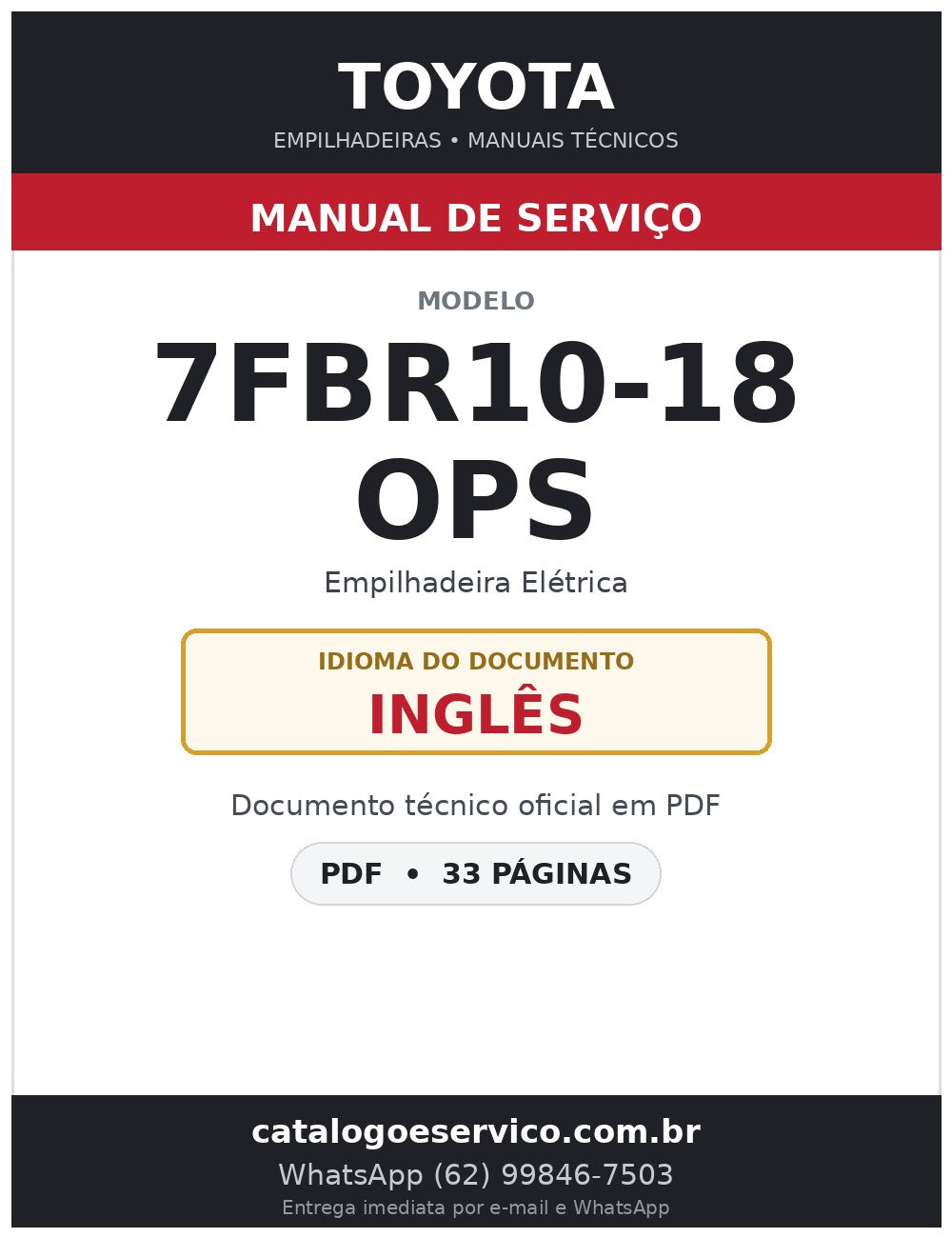 Manual de Serviço Toyota 7FBR10-18 OPS Empilhadeira Elétrica