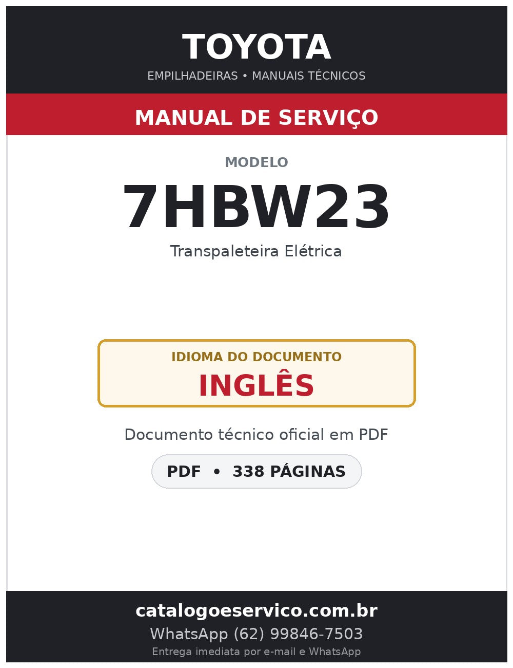 Manual de Serviço Toyota 7HBW23 Transpaleteira Elétrica