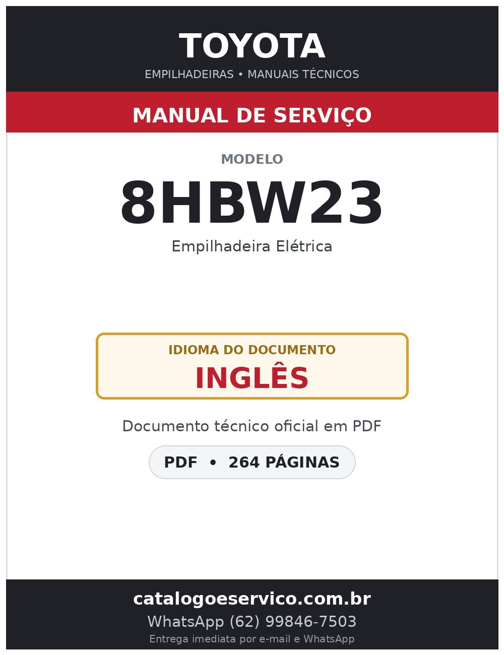 Manual de Serviço Toyota 8HBW23 Transpaleteira Elétrica