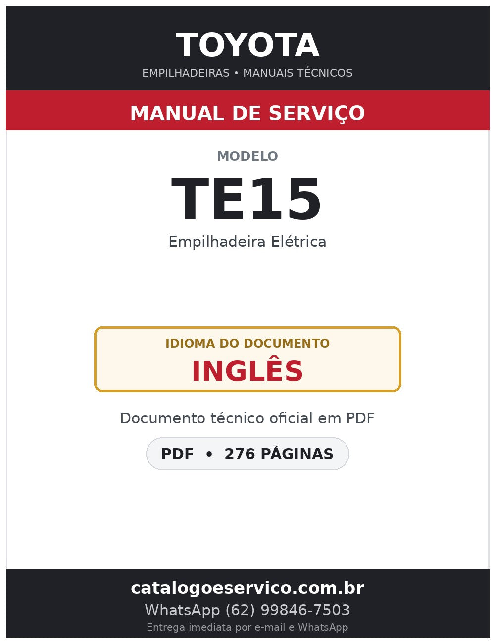 Manual de Serviço Toyota TE15 Empilhadeira Elétrica