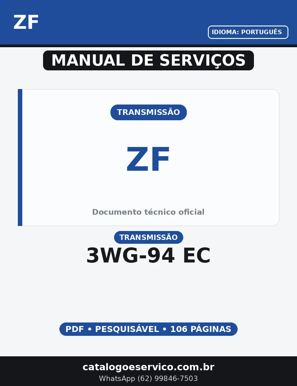 MANUAL DE SERVIÇO TRANSMISSAO - 3WG-94 EC - ZF - ERGOPOWER — capa do manual de serviço