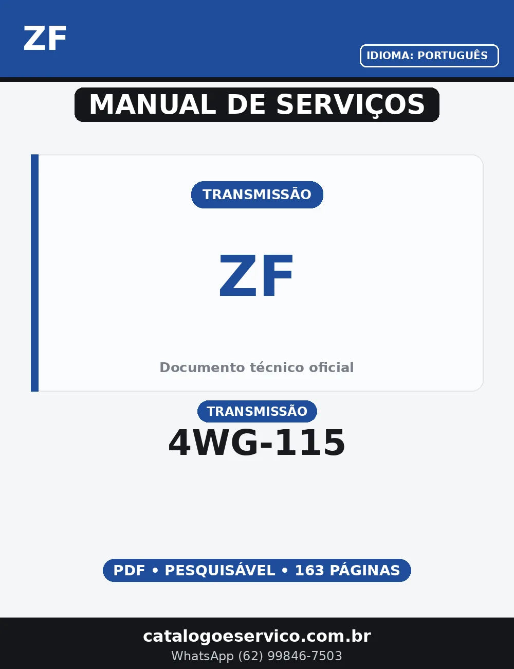 MANUAL DE SERVIÇO TRANSMISSÃO - 4WG-115 - ZF - ERGOPOWER — capa do manual de serviço