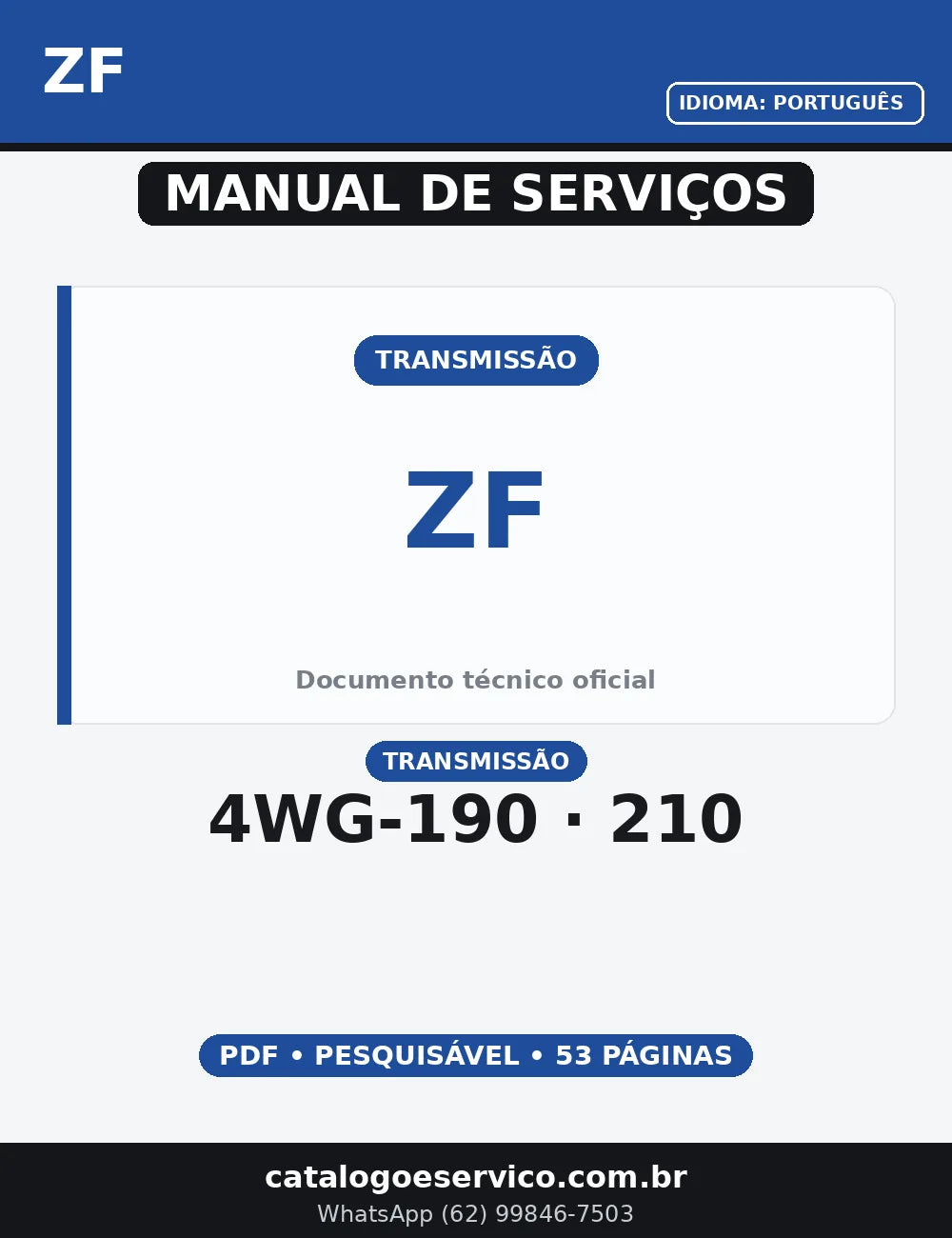 MANUAL DE SERVIÇO TRANSMISSÃO - 4WG-190 / 210 - ZF – ERGOPOWER — capa do manual de serviço