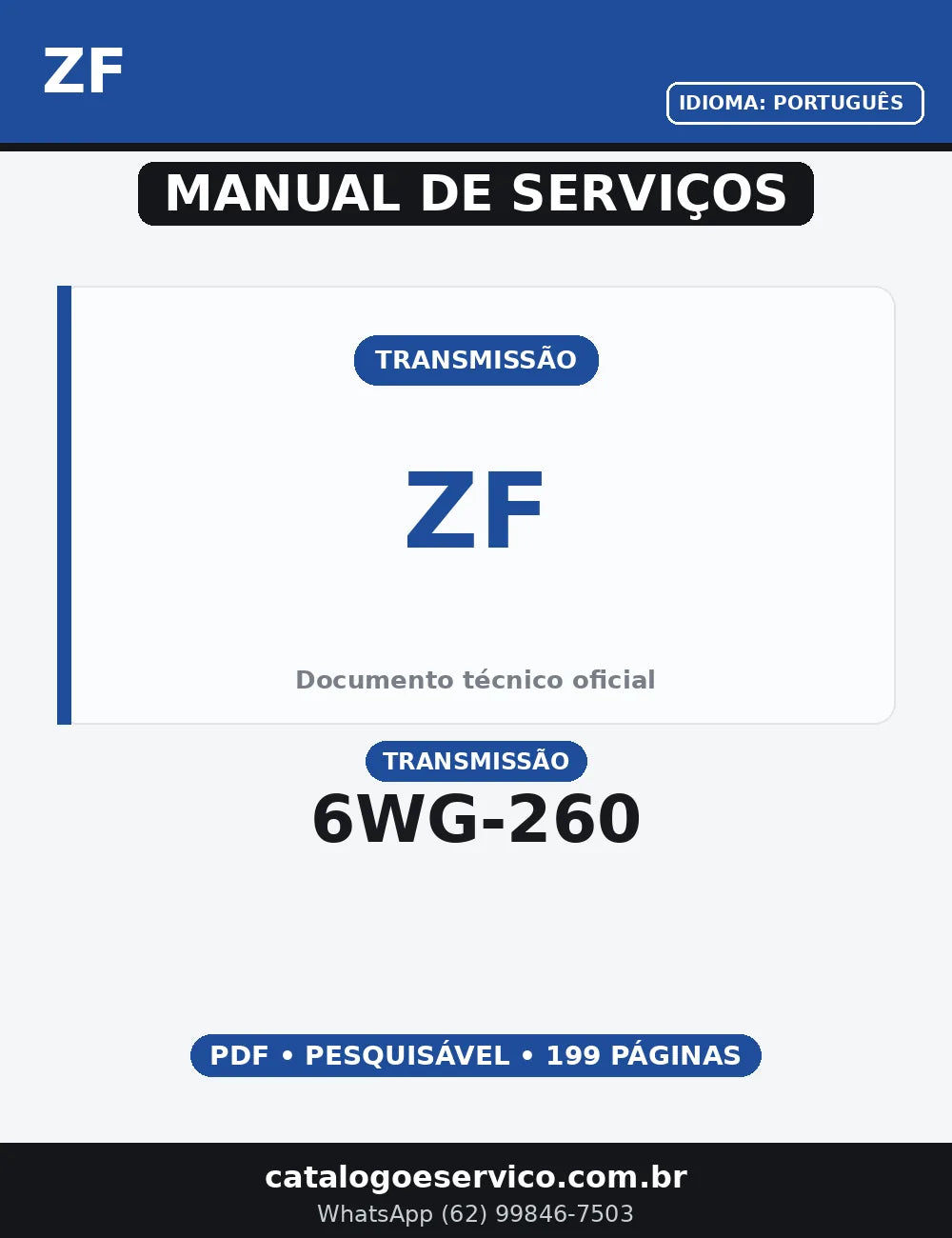 MANUAL DE SERVIÇO TRANSMISSÃO - 6WG-260 - ZF - ERGOPOWER — capa do manual de serviço