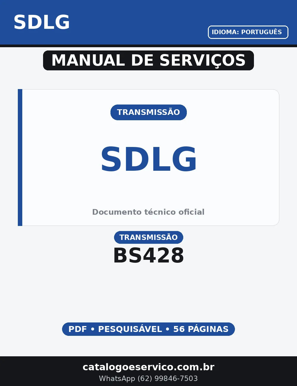 MANUAL DE SERVIÇO TRANSMISSÃO - BS428 - SDLG — capa do manual de serviço