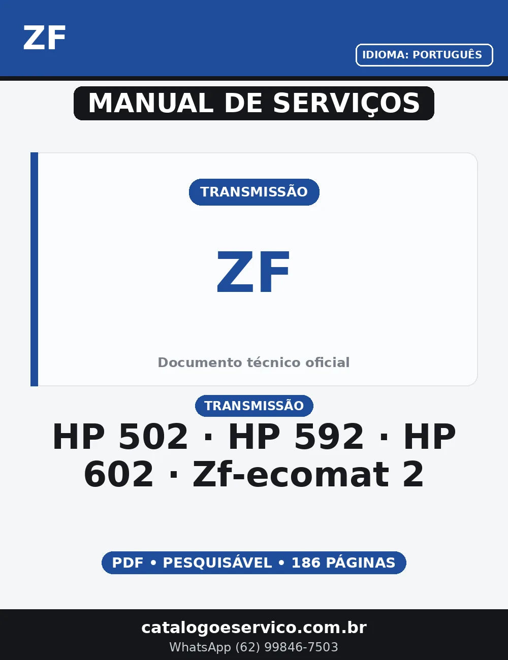 MANUAL DE SERVIÇO TRANSMISSÃO - HP 502 / HP 592 / HP 602 - ZF-ECOMAT 2 — capa do manual de serviço