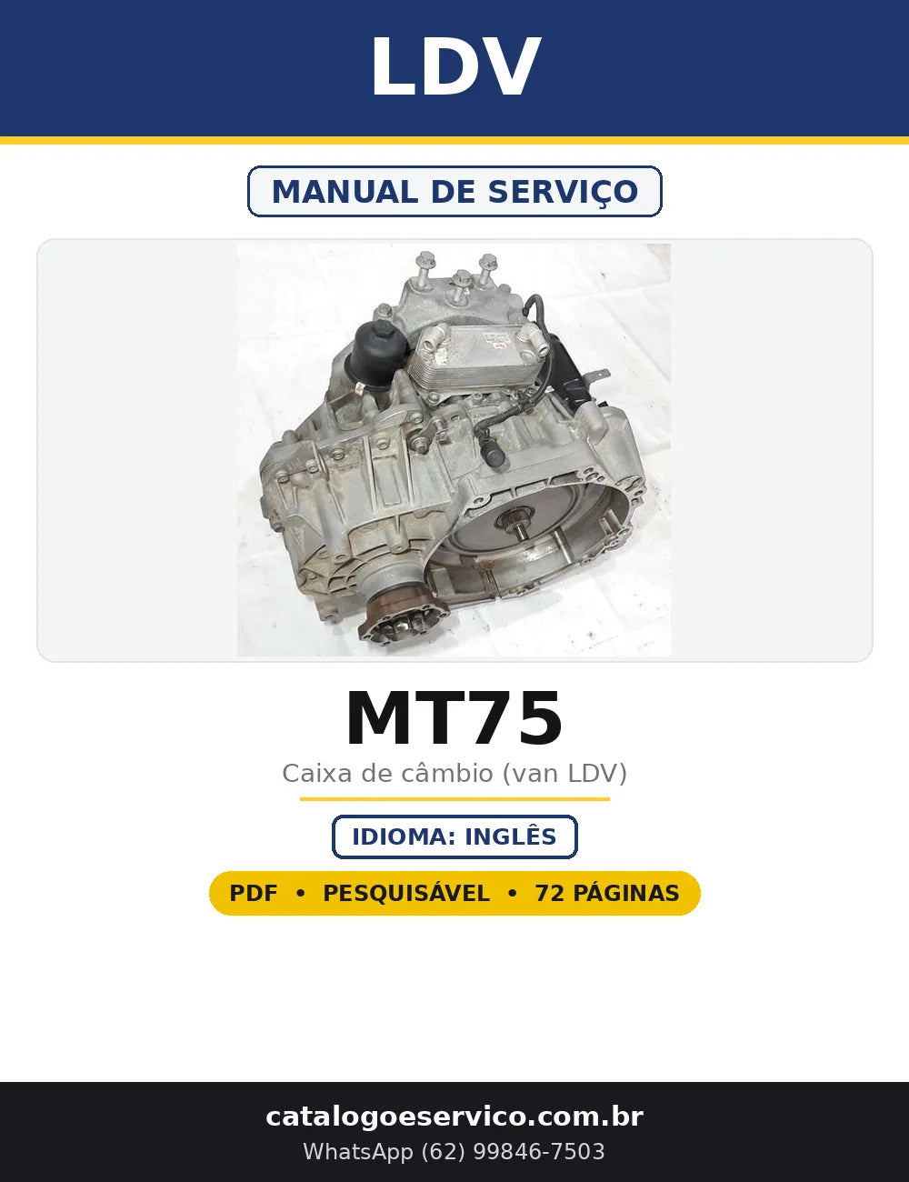 Capa do Manual de Serviço LDV MT75 em PDF com 72 páginas