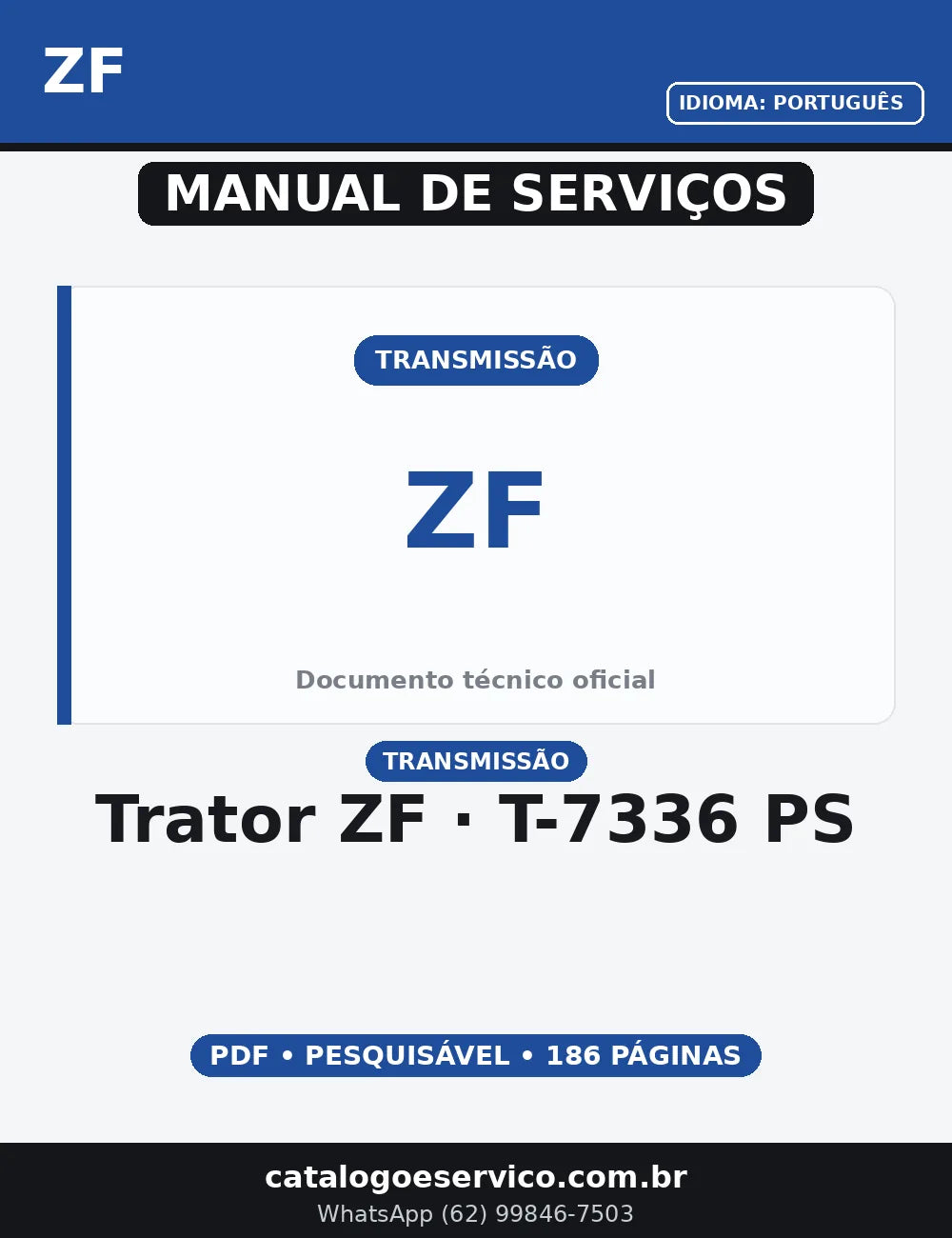 MANUAL DE SERVIÇO TRANSMISSÃO TRATOR ZF - T-7336 PS — capa do manual de serviço