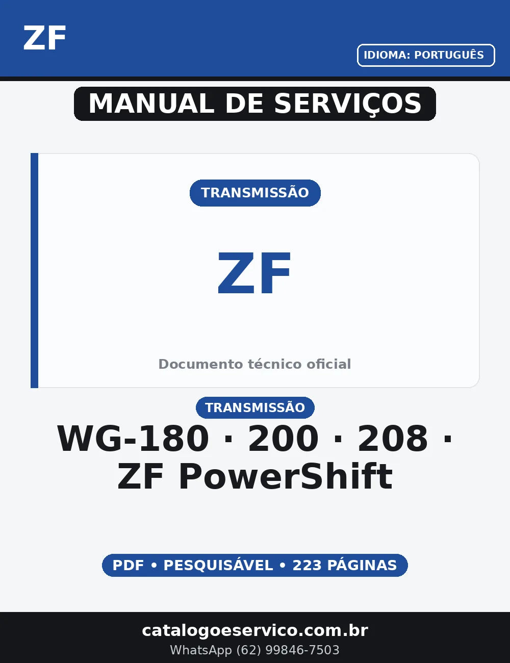 MANUAL DE SERVIÇO TRANSMISSÃO - WG-180 / 200 / 208 - ZF POWERSHIFT — capa do manual de serviço