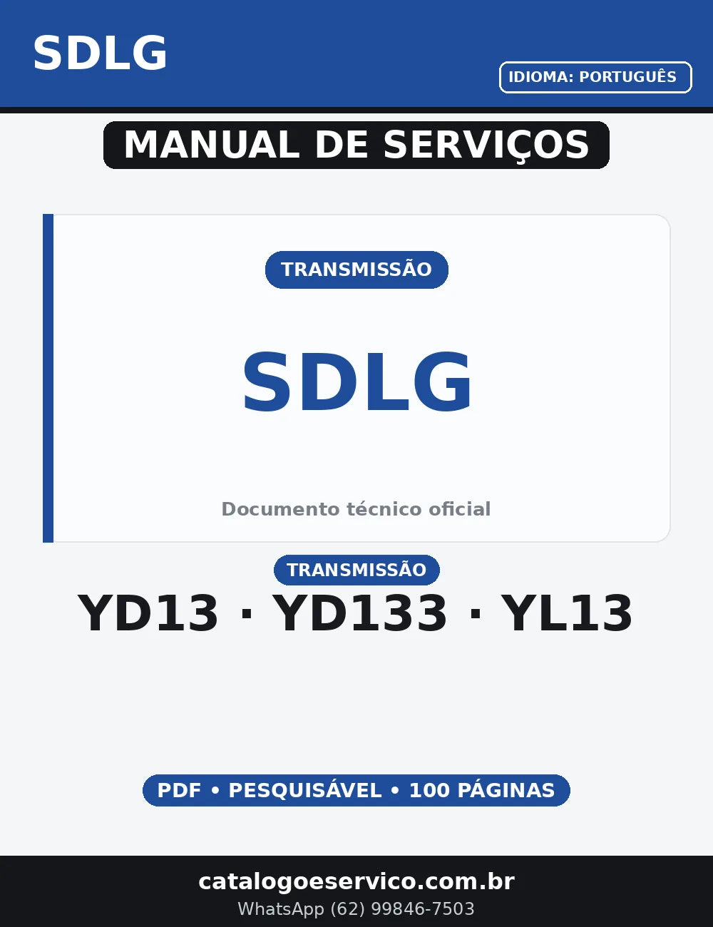 MANUAL DE SERVIÇO TRANSMISSÃO - YD13 / YD133 / YL13 - SDLG — capa do manual de serviço