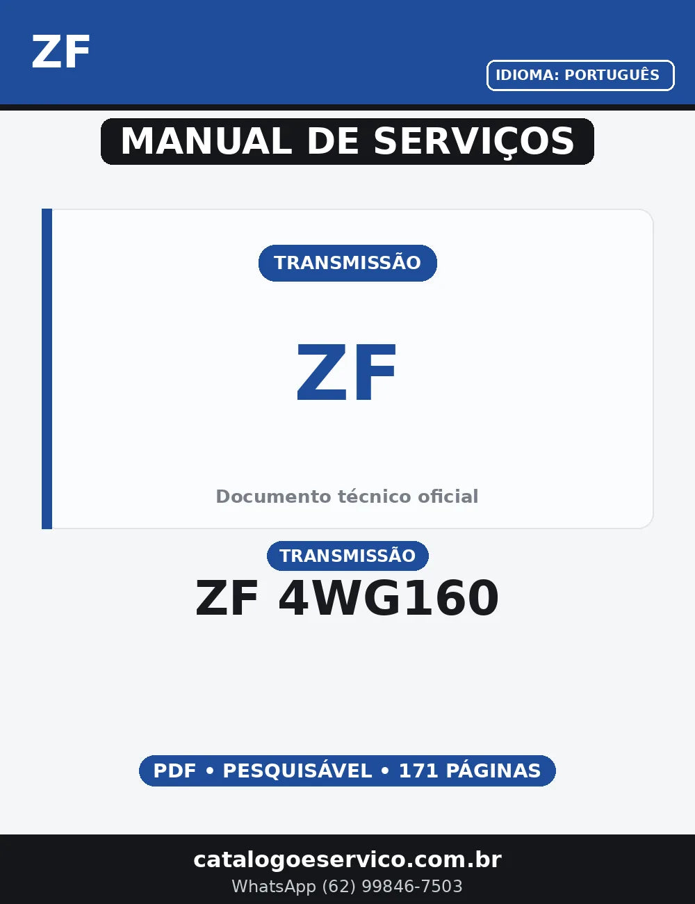MANUAL DE SERVIÇO TRANSMISSÃO - ZF 4WG160 — capa do manual de serviço