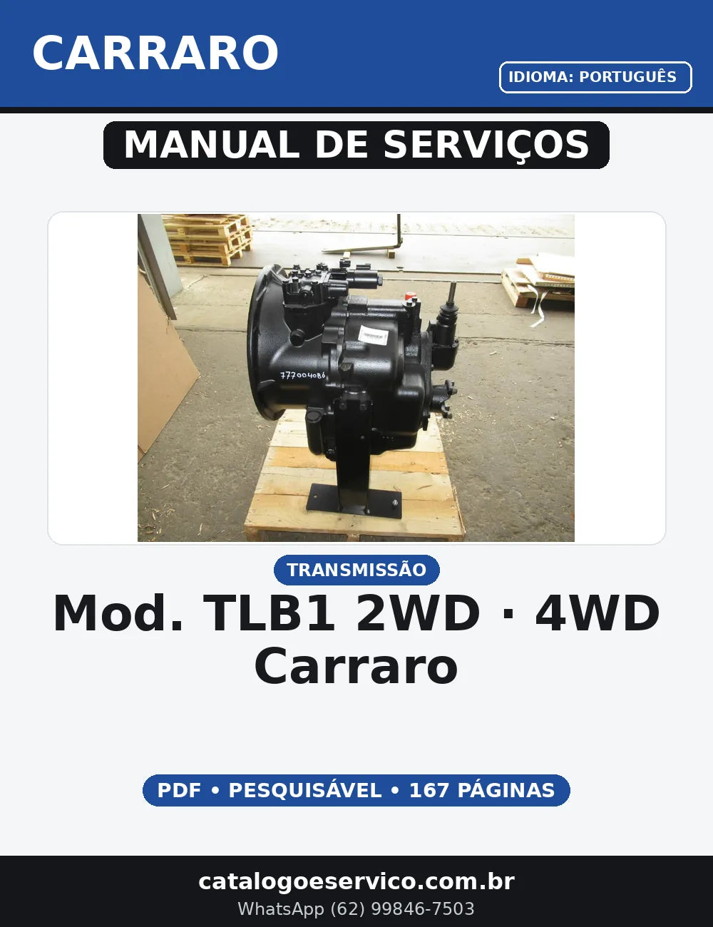 MANUAL DE SERVIÇO TRANSMISSIÃO Mod. TLB1 2WD / 4WD CARRARO — capa do manual de serviço