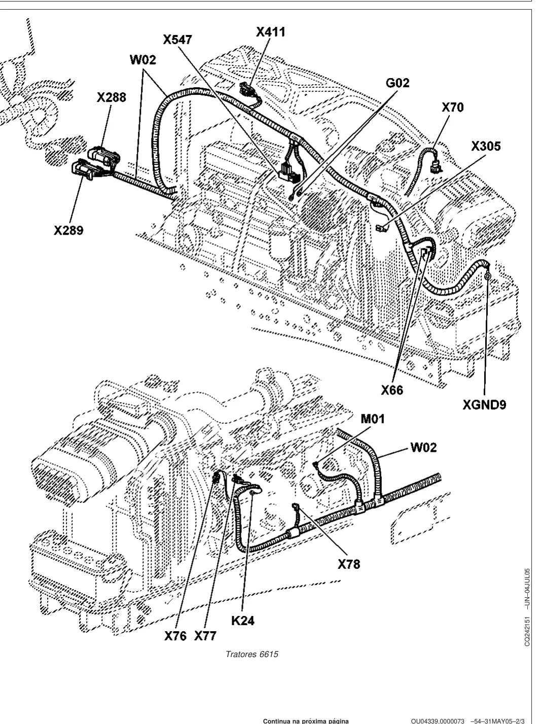 Página interna com ilustração técnica — John Deere 6415 / 6615 (amostra 1 de 2)
