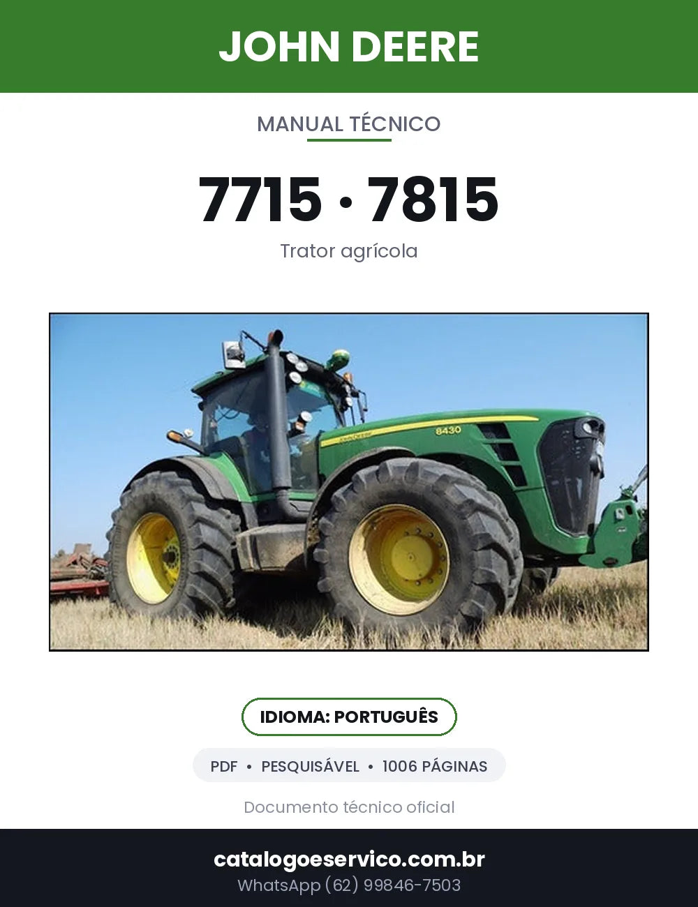 Capa — Manual Técnico John Deere 7715 / 7815 em PDF