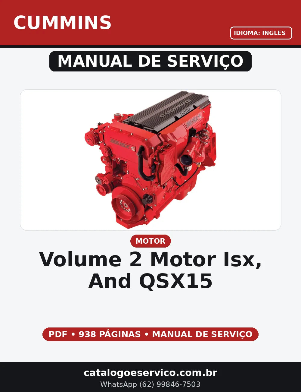 MANUAL DE SERVIÇO VOLUME 2 MOTOR ISX, AND QSX15 CUMMINS — capa do manual de serviço