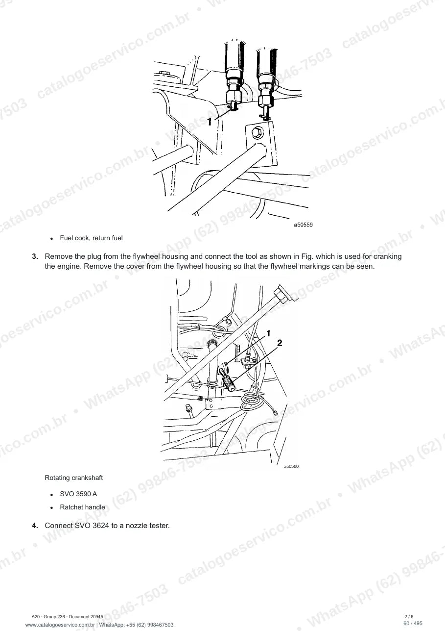 Manual de serviço Volvo A20 e A20 6x4: página de procedimento com texto e figura (2)