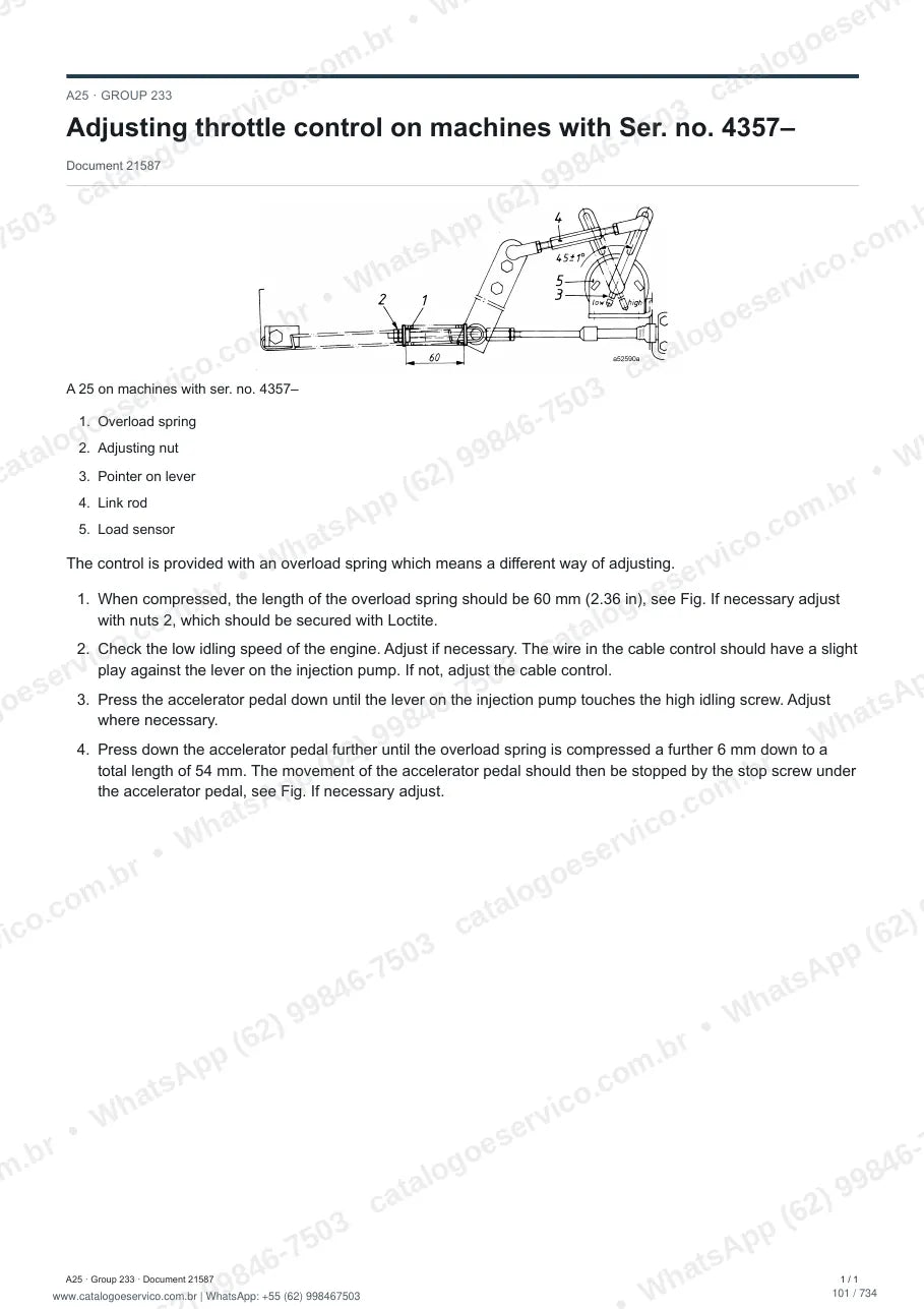 Manual de serviço Volvo A25, A25 4x4 e A25 6x4: página de procedimento com texto e figura