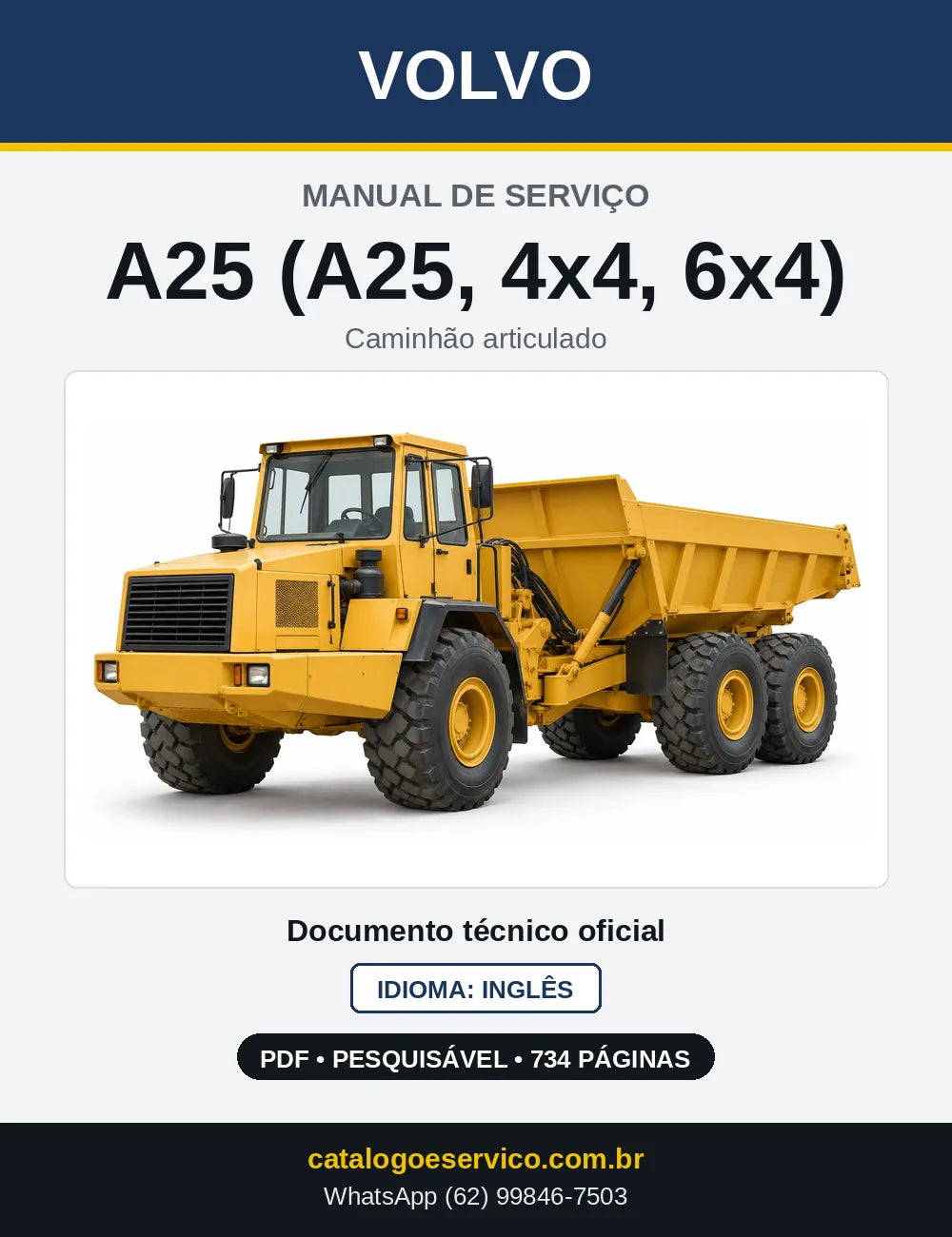 Capa do Manual de Serviço Volvo A25, A25 4x4 e A25 6x4 em PDF