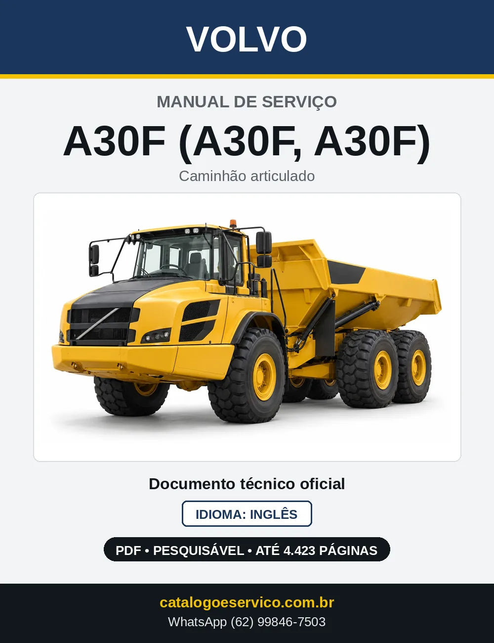 Capa do Manual de Serviço Volvo A30F em PDF
