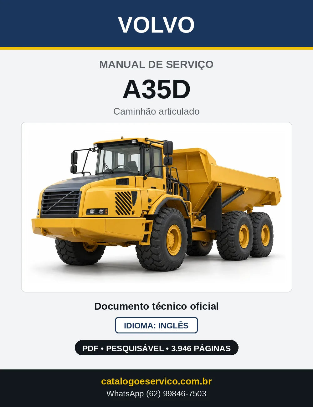 Capa do Manual de Serviço Volvo A35D em PDF