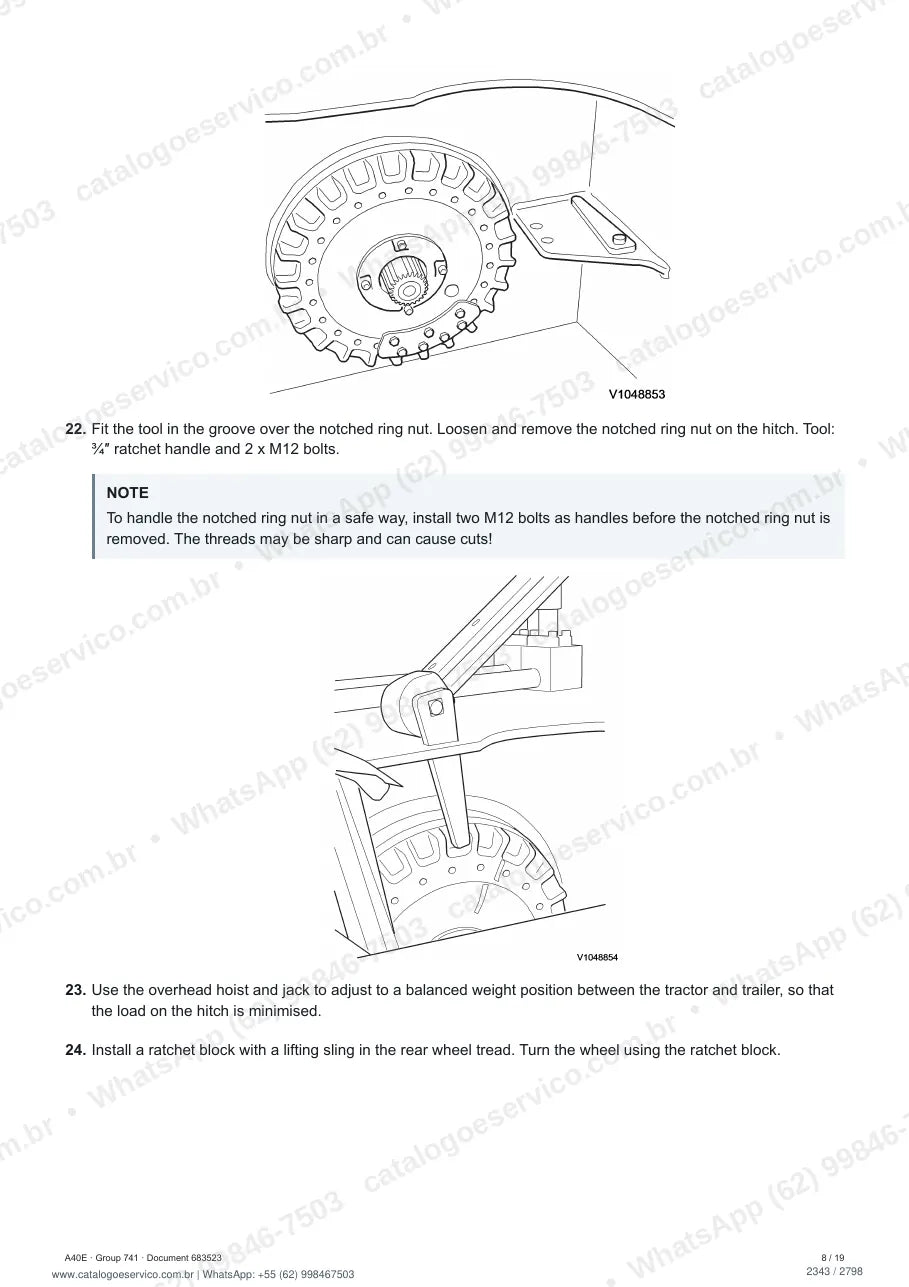 Manual de serviço Volvo A40E e A40E FS: página de procedimento com texto e figura