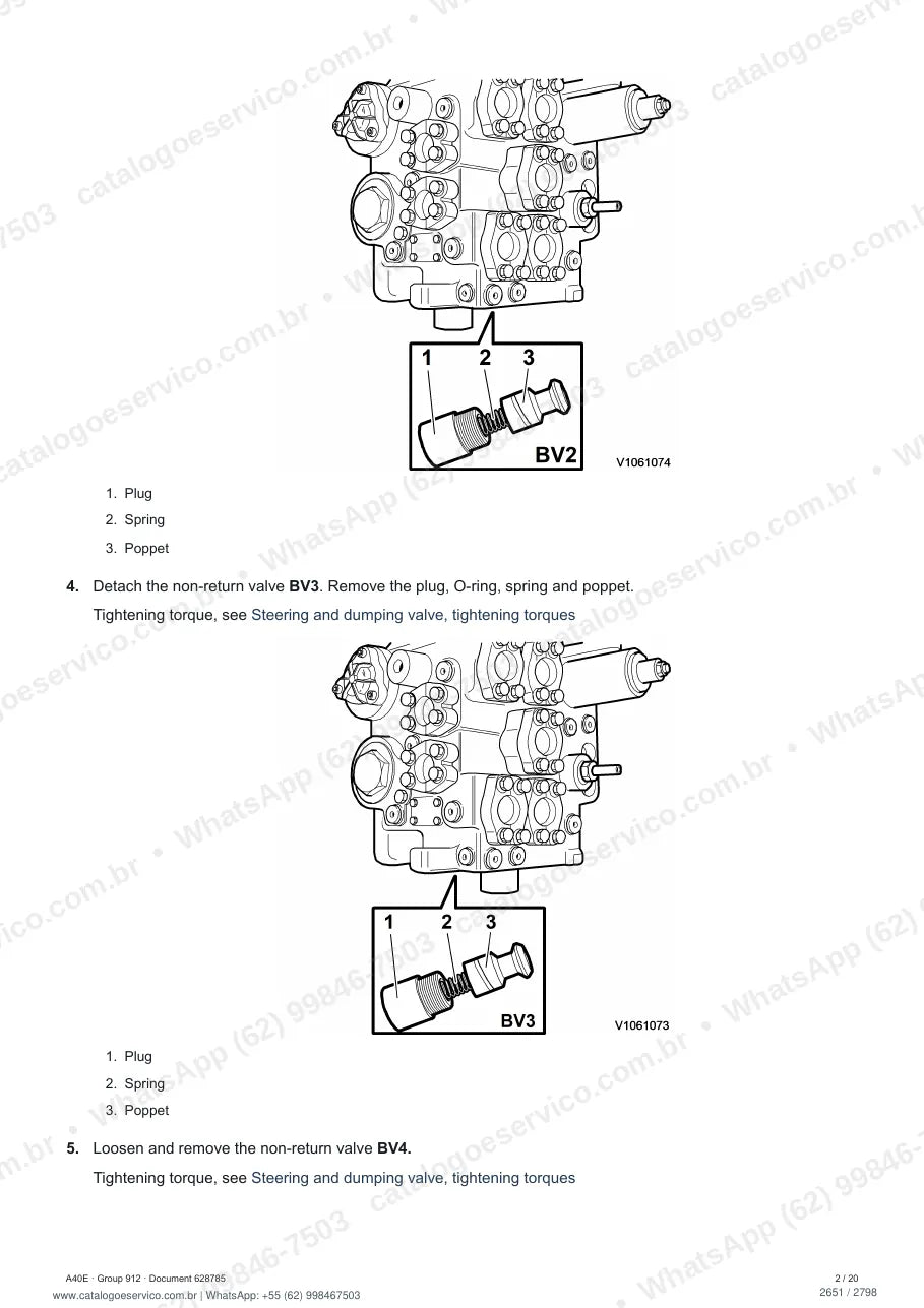 Manual de serviço Volvo A40E e A40E FS: página de procedimento com texto e figura (2)
