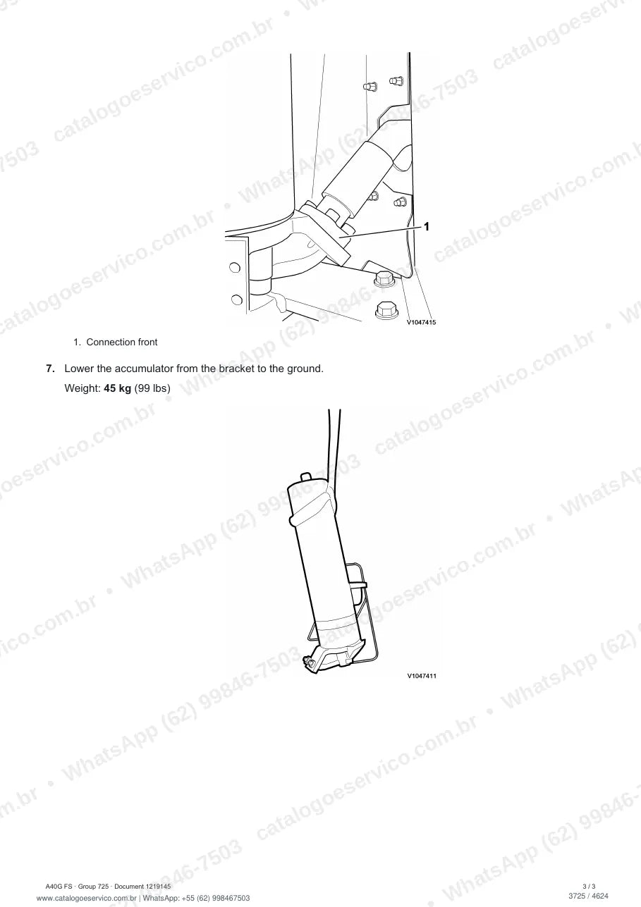 Manual de serviço Volvo A40G FS: página de procedimento com texto e figura
