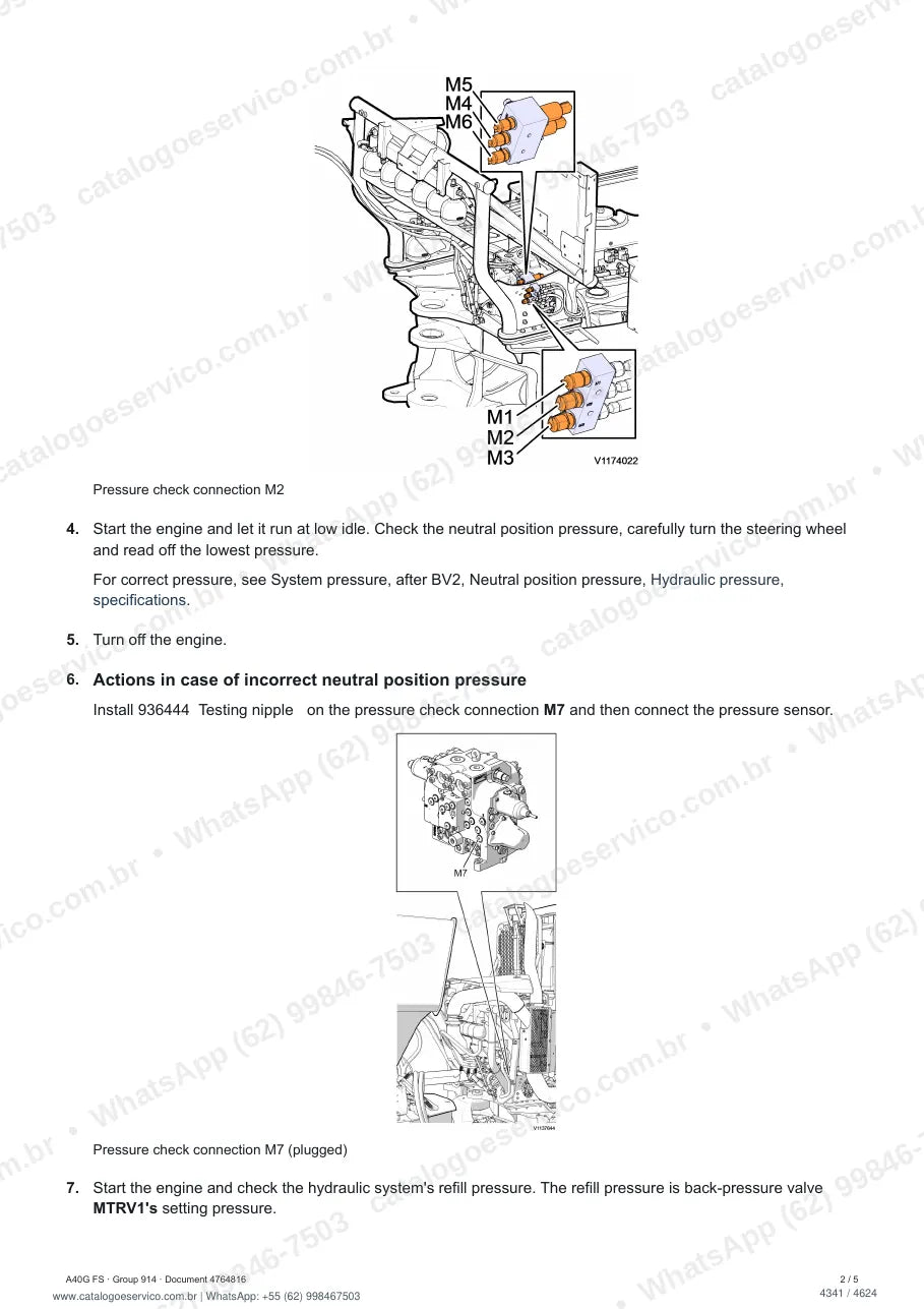 Manual de serviço Volvo A40G FS: página de procedimento com texto e figura (2)