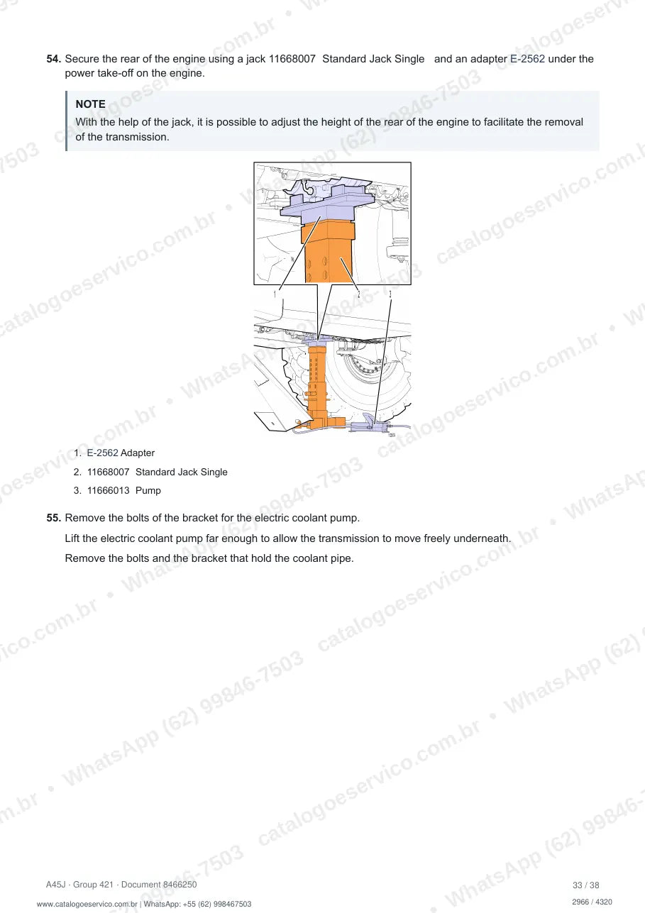 Manual de serviço Volvo A45J: página de procedimento com texto e figura
