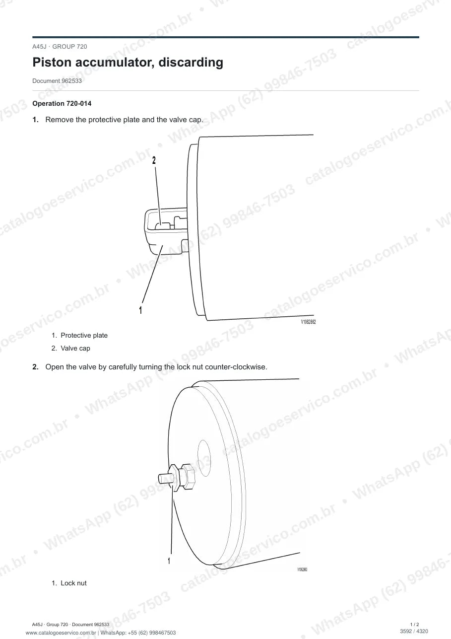 Manual de serviço Volvo A45J: página de procedimento com texto e figura (2)