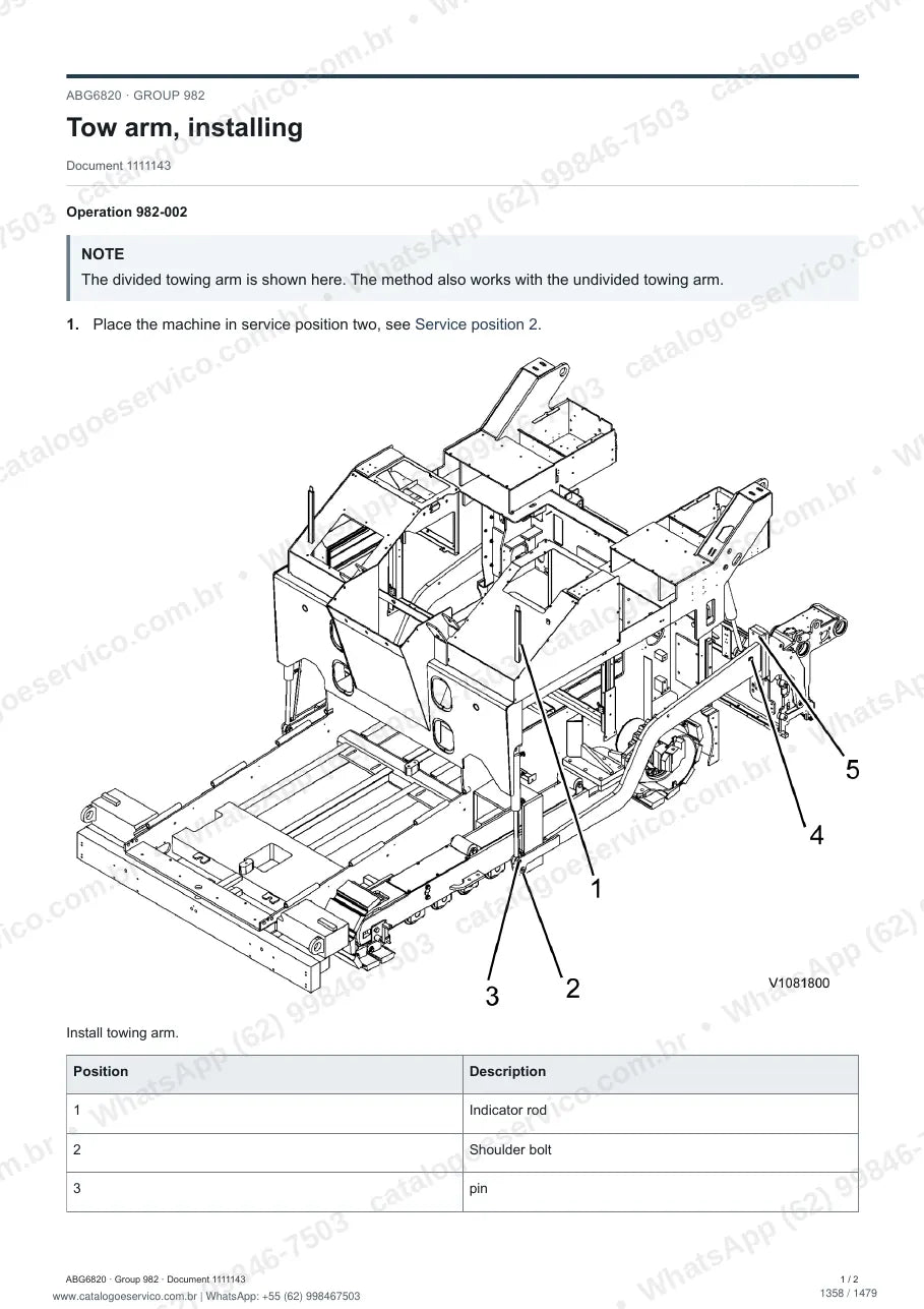 Manual de serviço Volvo ABG6820: página de procedimento com texto e figura