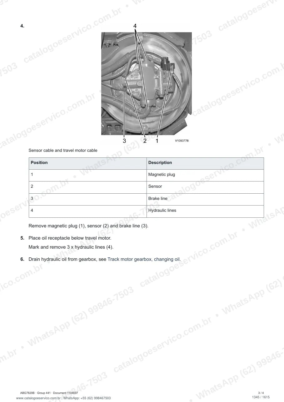 Manual de serviço Volvo ABG7820B: página de procedimento com texto e figura (2)