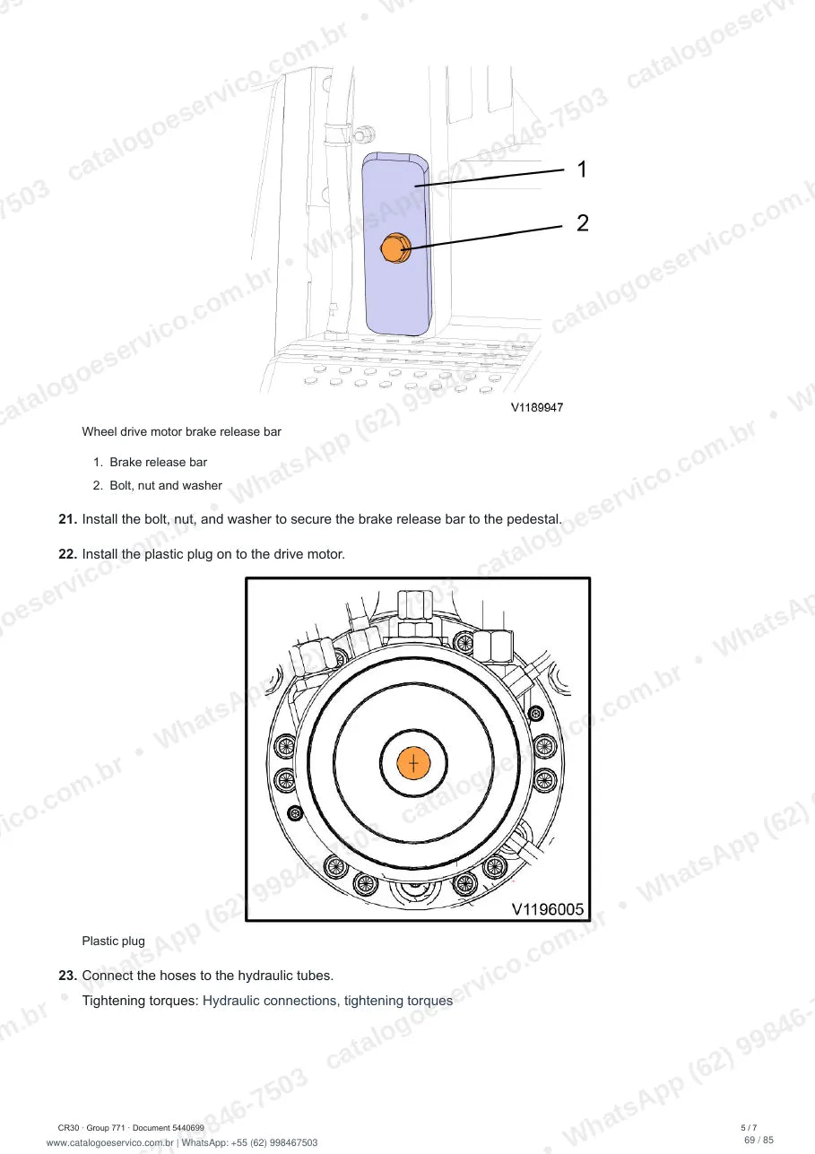 Manual de serviço Volvo CR30: página de procedimento com texto e figura