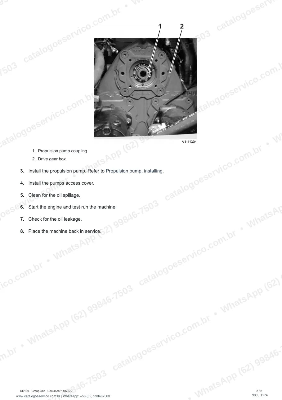 Manual de serviço Volvo DD100: página de procedimento com texto e figura (2)