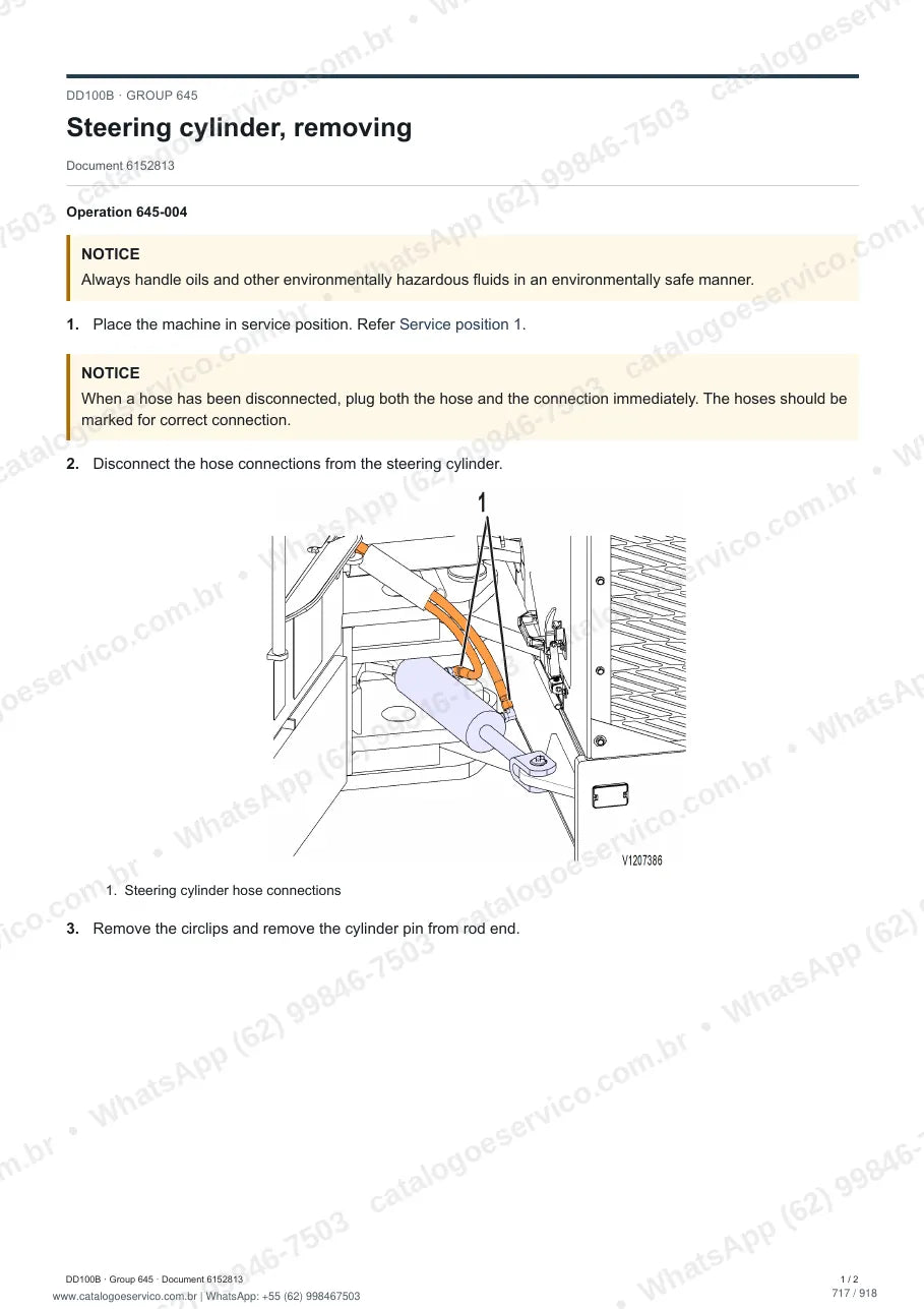 Manual de serviço Volvo DD100B: página de procedimento com texto e figura