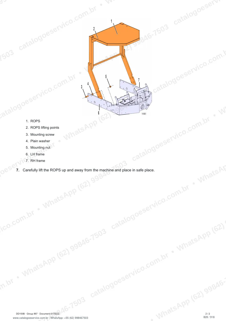 Manual de serviço Volvo DD100B: página de procedimento com texto e figura (2)