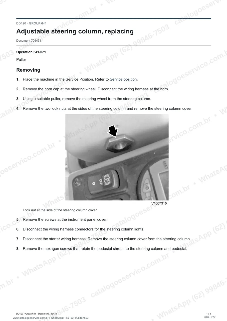 Manual de serviço Volvo DD120: página de procedimento com texto e figura (2)