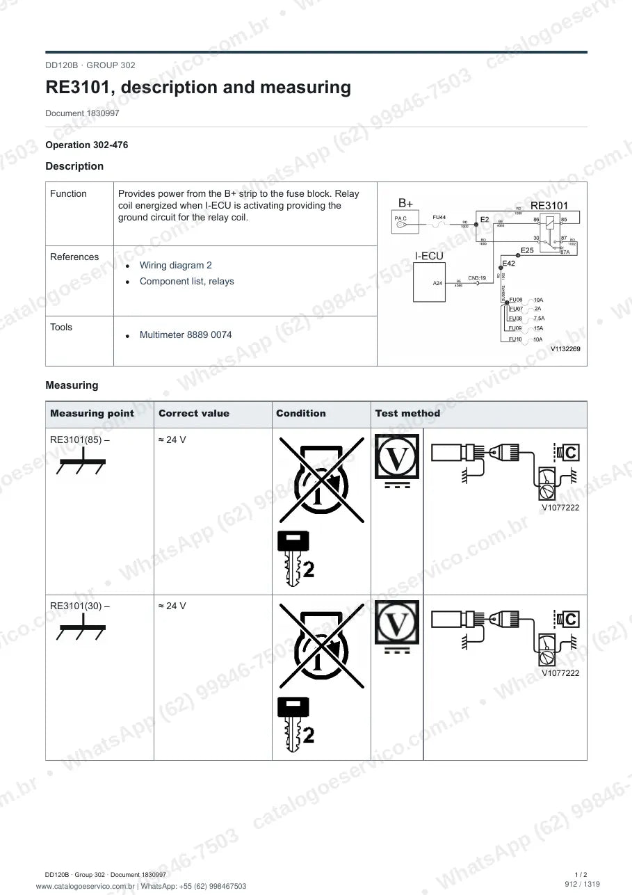 Manual de serviço Volvo DD120B: página de procedimento com texto e figura (2)