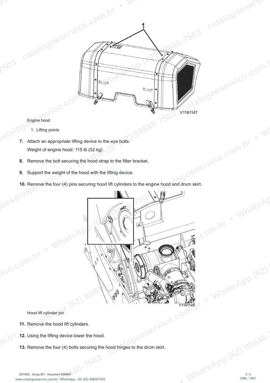 Manual de serviço Volvo DD140C: página de procedimento com texto e figura